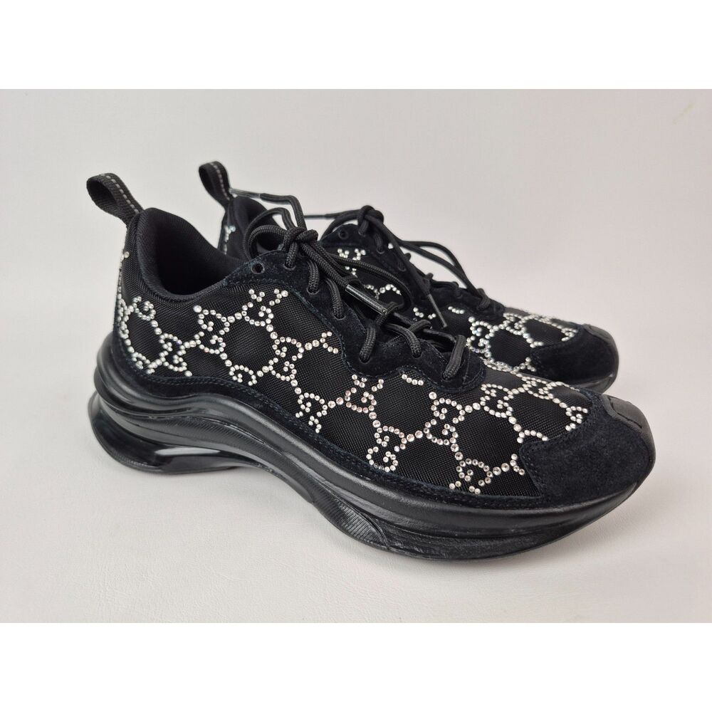 Gucci Women's Black GG Crystal Embellished Run Sneakers Size 37.5